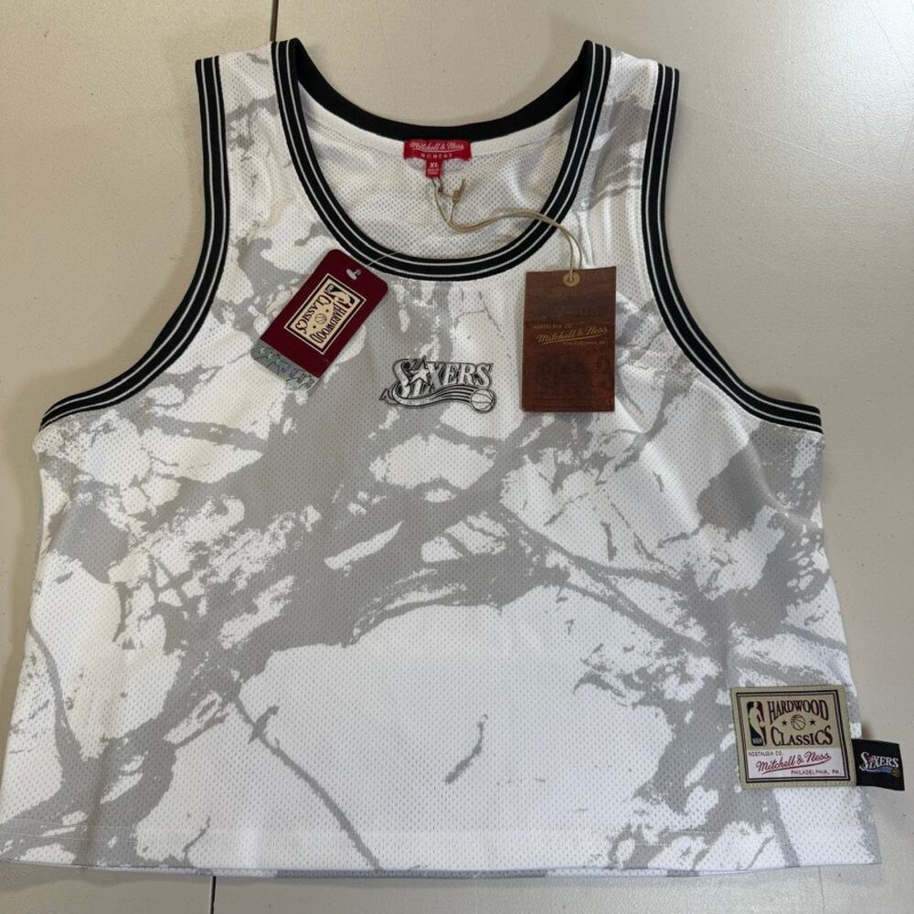 Philadelphia 76ers Mitchell & Ness Women's Marble Crop Tank XL NWT